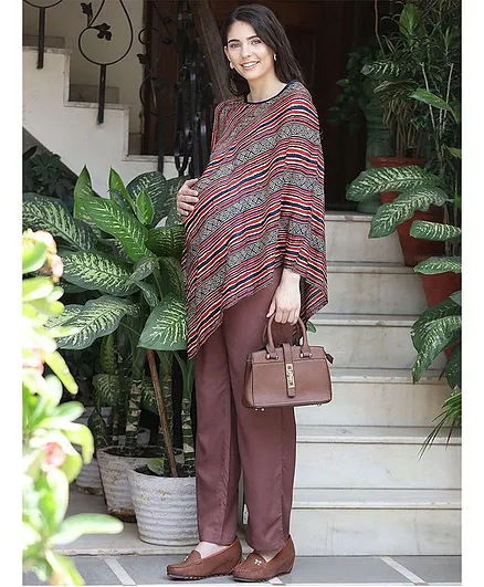 Mine4Nine Solid Colour Full Length Maternity Trouser - Light Brown