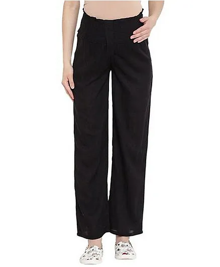 Mine4Nine Solid Colour Full Length Maternity Trouser - Black
