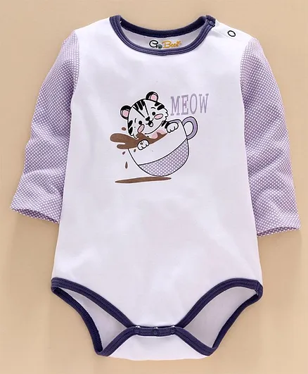 Go Bees Full Sleeves Cat Printed Onesie - White