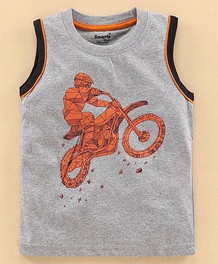 Smarty Sleeveless T-Shirt Bike Print - Grey