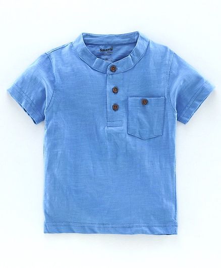 Smarty Half Sleeves Henley Tee - Blue