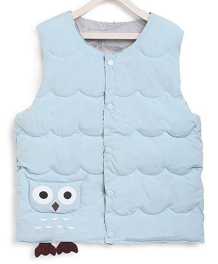 Kids On Board Sleeveless Owl Print Detailing Jacket - Sky Blue