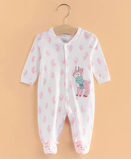 Kookie Kids Full Sleeves Footed Romper Deer Patch - White