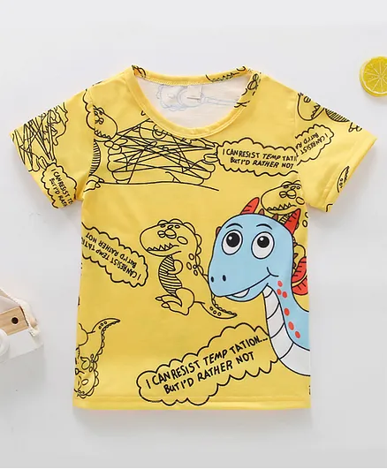 Kookie Kids Half Sleeves Tee Dragon Print - Yellow
