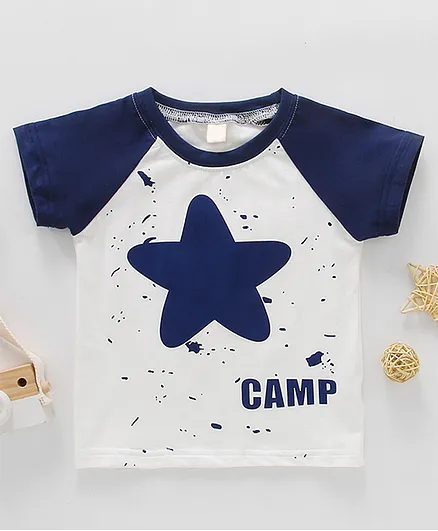 Kookie Kids Half Sleeves Raglan Tee Star Print - Navy Blue