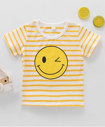 Kookie Kids Half Sleeves Tee Smiley Print - Yellow