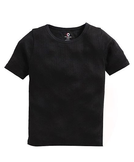Charm n Cherish Thermal Half Sleeves Solid Tee - Black