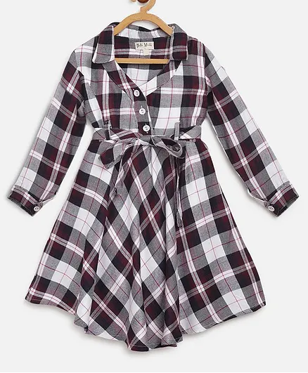 Bella Moda Full Sleeves Checked Fit & Flare Dress - Multi Colour