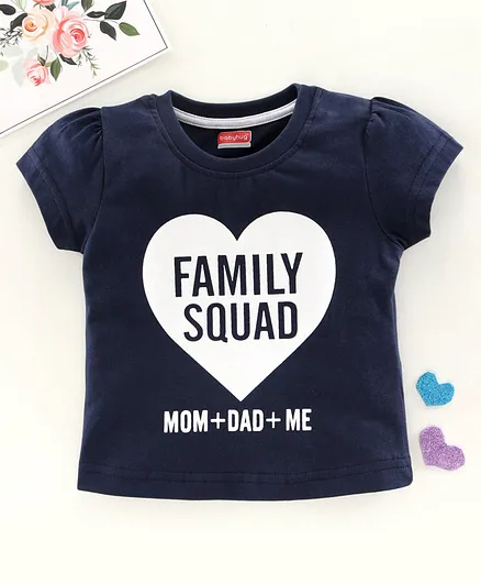 Babyhug Half Sleeves Tee Family Squad Print - Navy Blue