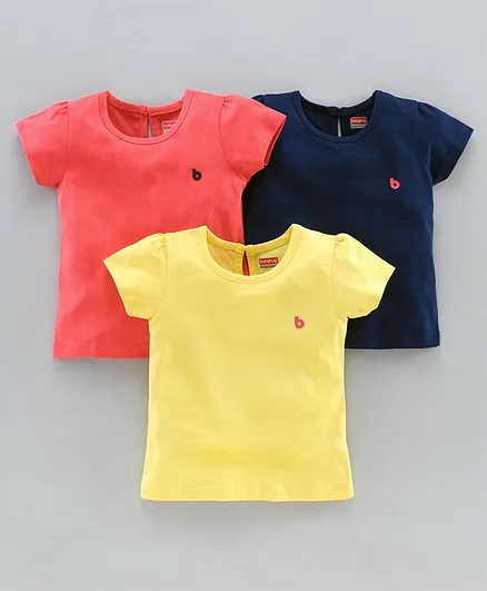 Babyhug Short Sleeves Solid Color Top Pack of 3 - Yellow Pink Blue
