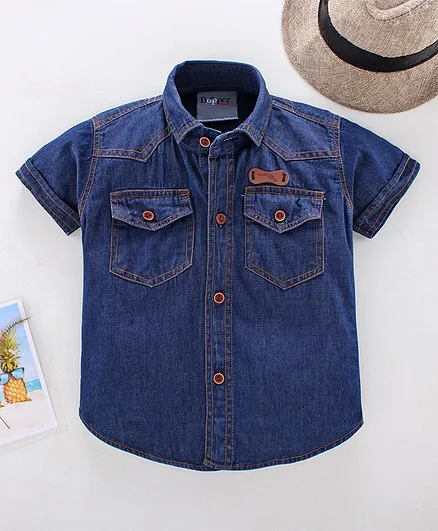 Dapper Dudes Half Sleeves Solid Denim Shirt - Dark Blue