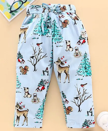 Dapper Dudes Full Length Reindeer Printed Pyjama - Sky Blue