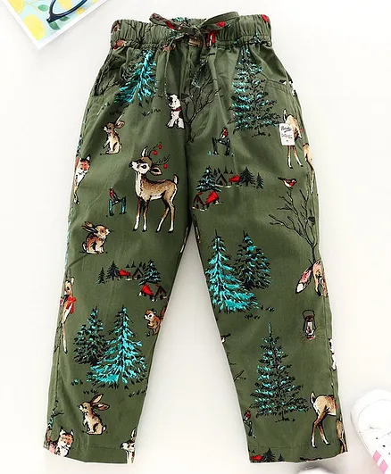 Dapper Dudes Full Length Reindeer Printed Pyjama - Olive