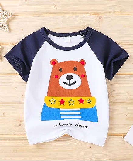 Kookie Kids Half Sleeves Tee Bear Print - Navy Blue White
