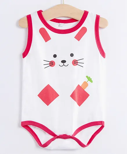 Kookie Kids Sleeveless Onesie Bunny Print - White