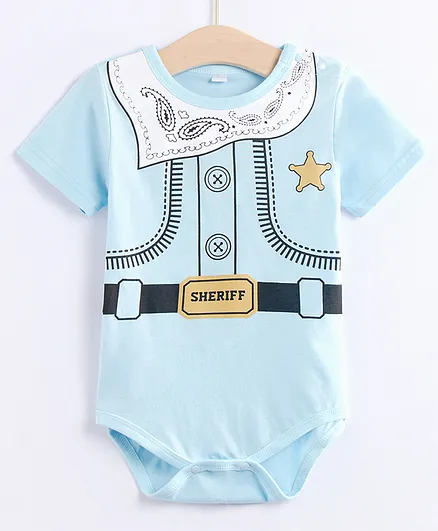 Kookie Kids Half Sleeves Printed Onesie - Light Blue