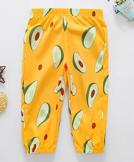 Kookie Kids Full Length Lounge Pant Fruit Print - Yellow