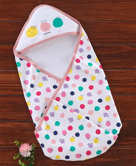 Doreme Hooded Wrapper Polka Dot Print - Pink