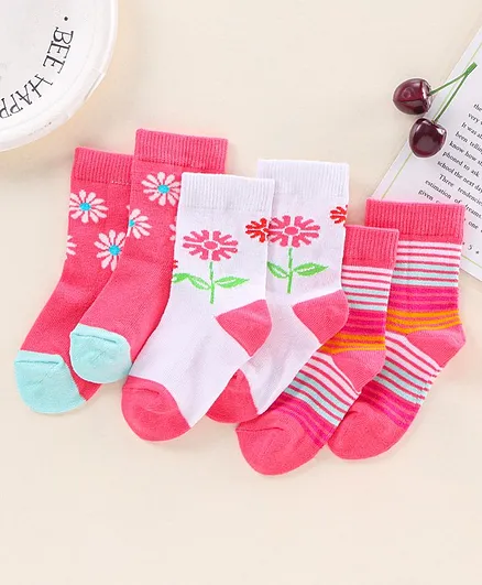 Cute Walk by Babyhug Antibacterial Ankle Length Socks Pack Of 3 - Pink