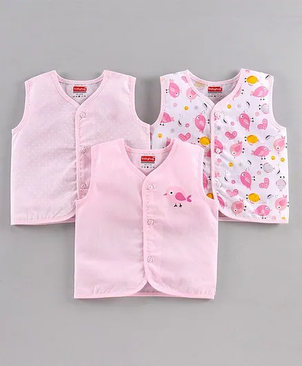 Babyhug 100% Cotton Sleeveless Vests Lion Print Pack of 3 - Pink
