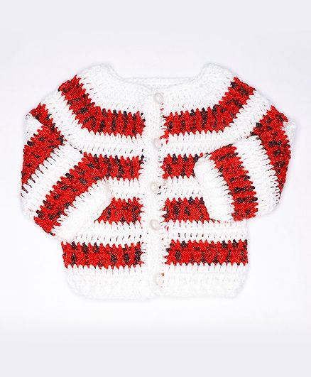 Knits & Knots Full Sleeves Striped Sweater - Red White