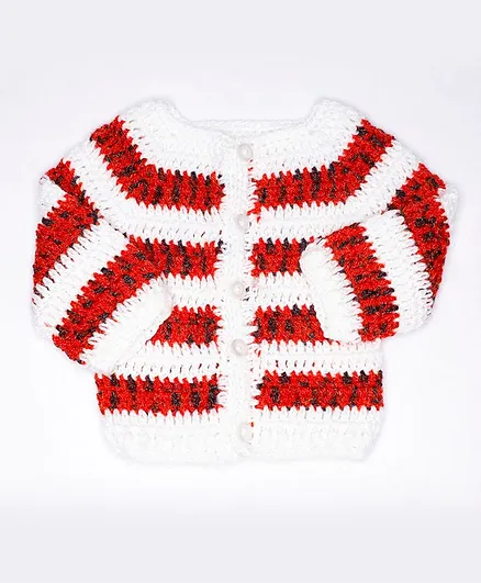 Knits & Knots Full Sleeves Striped Sweater - Red White
