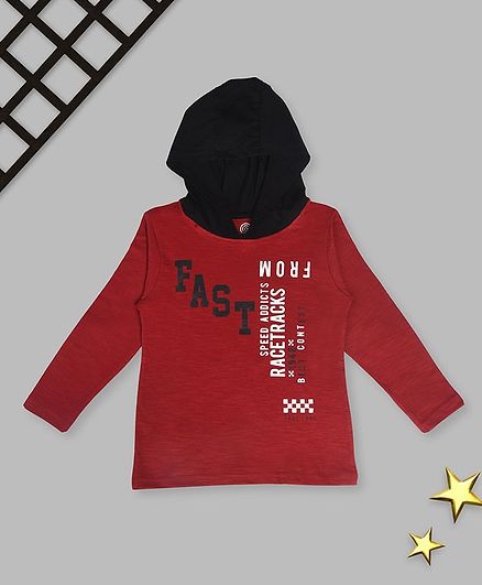 Tambourine Full Sleeves Text Print Hoodie - Red