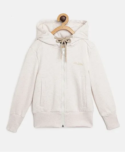 Alcis Full Sleeves Solid Hooded Jacket - Off White