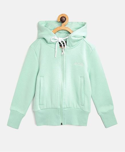Alcis Full Sleeves Solid Hooded Jacket - Green