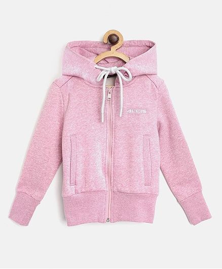 Alcis Full Sleeves Solid Hooded Jacket - Pink