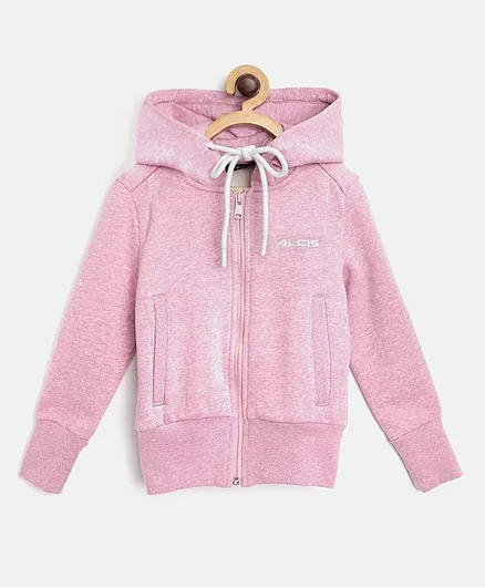 Alcis Full Sleeves Solid Hooded Jacket - Pink