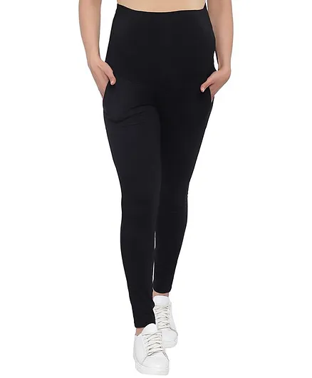 Mometernity Over Belly Full Length Maternity Legging With Pockets - Black