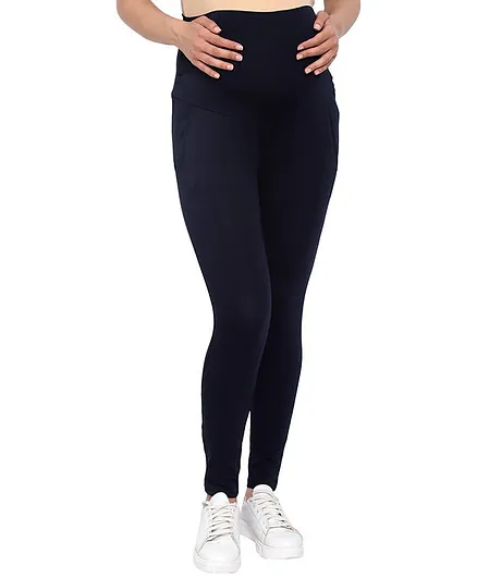 Mometernity Over Belly Full Length Maternity Legging With Pockets - Navy Blue