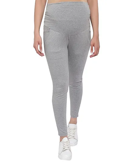 Mometernity Over Belly Full Length Maternity Legging With Pockets - Grey