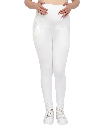 Mometernity Over Belly Full Length Maternity Legging With Pockets - Off White