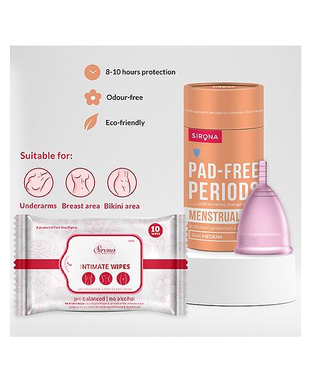 Sirona Reusable Menstrual Cup Medium with Intimate Wipes - 10 Wipes