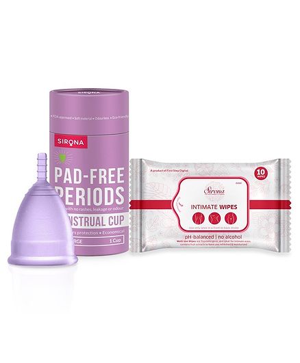 Sirona Reusable Menstrual Cup Large with Intimate Wipes - 10 Wipes