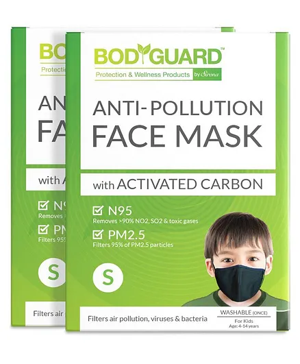 Bod Guard Small N95 PM2.5 Anti Pollution Reusable Face Mask 2 Pack - Green