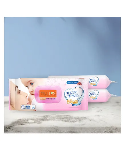 Tulips Sensitive Baby Wet Wipes With Lid Pack of 3 - 72 Pieces each