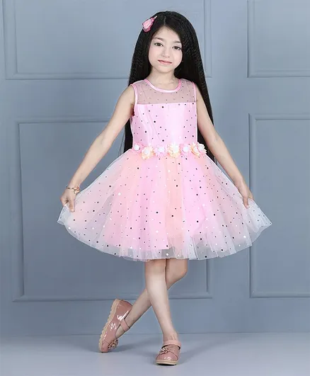 Babyhug Sleeveless Sequin Detailed Frock - Pink