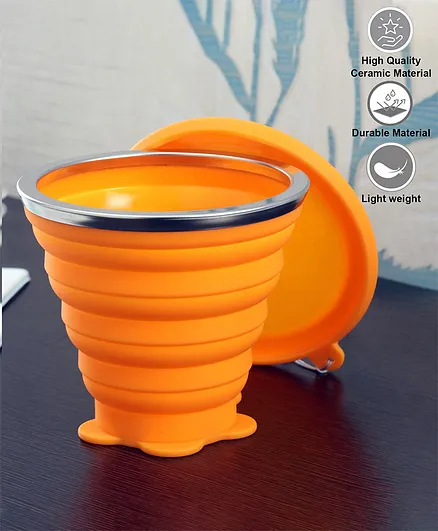 Collapsible Platinum Silicone Multi-Use Travel Mug - Orange