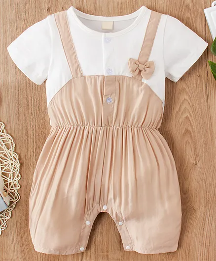 Kookie Kids Half Sleeves Romper - Beige