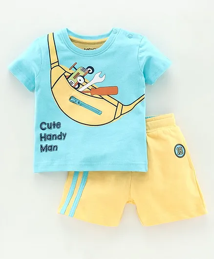 Babyoye Half Sleeves Tee & Shorts - Yellow Blue
