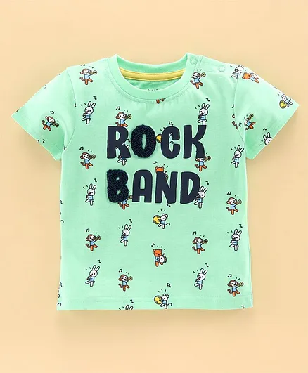Babyoye Half Sleeves Tee Rock Band Print - Green