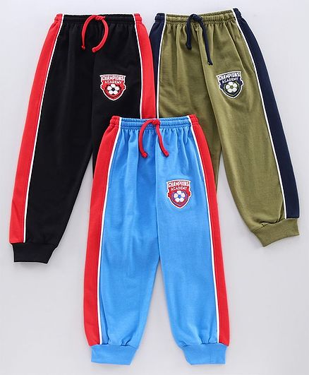 Nottie Planet Pack Of 3 Color Block Loop Knit Full Length Track Pant - Blue Green Black