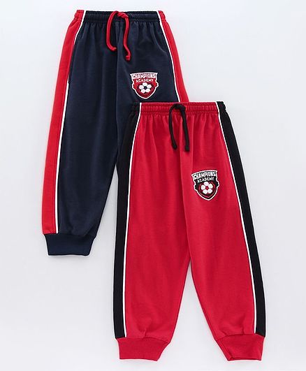 Nottie Planet Pack Of 2 Color Block Loop Knit Full Length Track Pant - Red Navy Blue