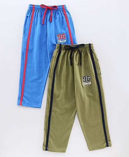 Nottie Planet Pack Of 2 96 Embroidery Full Length Track Pant - Green Blue