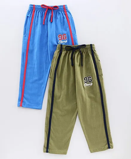 Nottie Planet Pack Of 2 96 Embroidery Full Length Track Pant - Green Blue