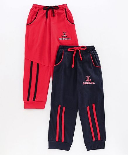 Nottie Planet Pack Of 2 Baseball Embroidery Full Length Track Pants - Navy Blue Red