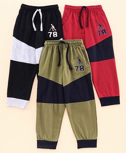 Nottie Planet Pack Of 3 78 Patch Full Length Track Pant - Maroon Green Black
